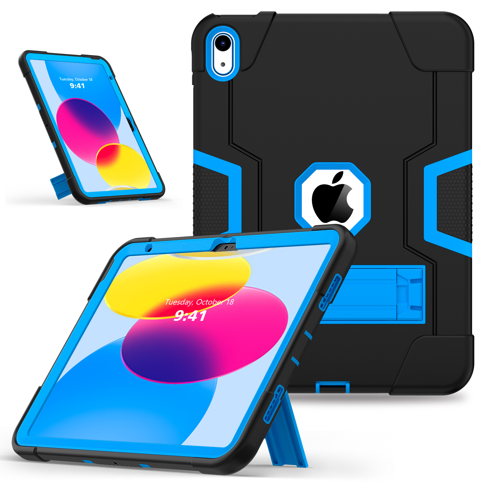 Kickstand Rugged Case Universal For iPad 11" (A16) 11th 10.9 10th A3355 A3356 A2757 A2777 A2696 3-Layers Protect Cover: 12.4 / Blue