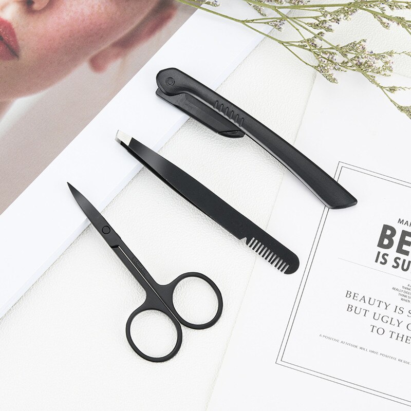 Rvs Wenkbrauw Trimmer Driedelige Wenkbrauw Trimmer Schaar Set Wimper Pincet Scheermes Wenkbrauw Trimmer Wenkbrauw Schaar