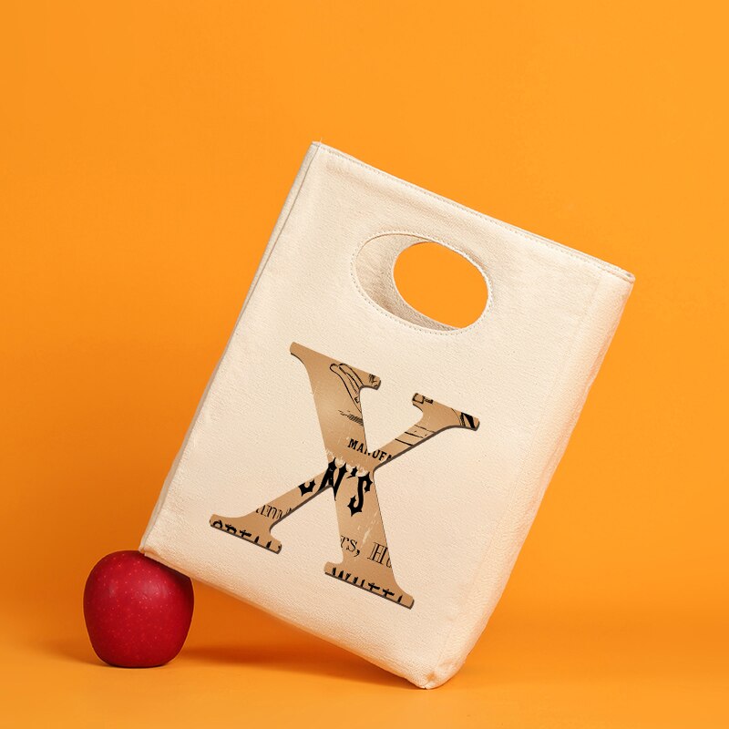 Brązowe litery ocieplana z płótna Unisex torba na Lunch wielokrotnego użytku śniadaniówka Organizer torba podróżna chłodzona: 9BrownX