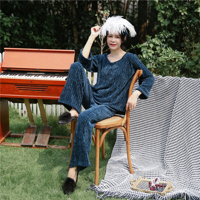JULY'S LIED Vrouw Winter Flanellen Pyjama Sets 2 Stuks Warme Pyjama Dikke Nachtkleding Vrouw Casual Homewear