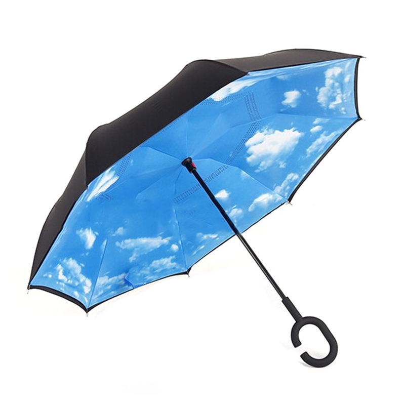Parapluie inversé Double couche rabattable coupe-vent Protection contre la pluie auto-Stand Protection contre la pluie c-crochet mains pour femmes enfants: 1