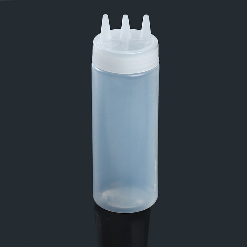 3Hole Squeeze Bottle Condiment Mustard Dispenser Sauce Vinegar Ketchup Gravy Cruet Kitchen Gadgets Plastic Oil Vinegar Bottles: white 340ml