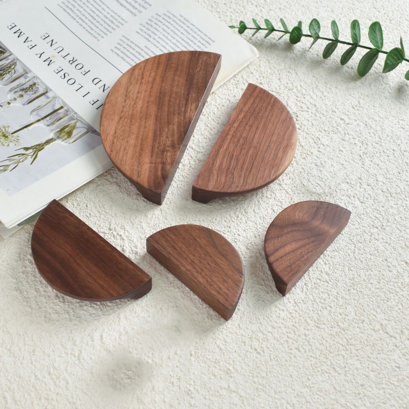 Pohjoismaiset puiset kaapin vetimet, suuret puoliympyrän muotoiset puuhuonekalujen oven vetimet, mustapähkinäiset vaatekaapin vetimet, puolikuun muotoiset puiset vetimet