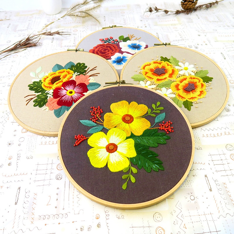 Broderi blomster materiale pakke gør det selv broderi kit til begyndere bambus bøjle håndlavet korssting syudstyr broderie