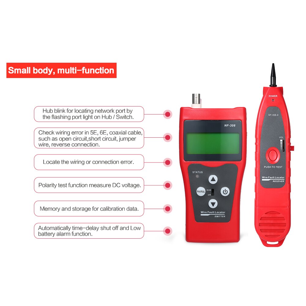Multi-functional LCD Network Cable Tester Line Finder Coaxial Line Tester RJ11 RJ45 Wire Length Finder with 1 Remote Adapter