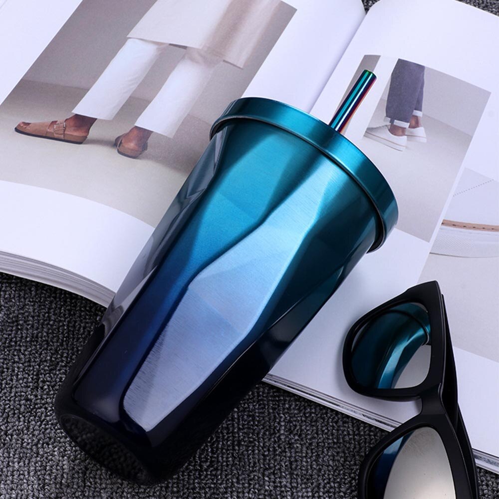 473ml Sippy Cup Stainless Steel Water Cup with Straw for Cold Beverages Milk Tea Coffee Juice Dual Layer Anti Mug: C