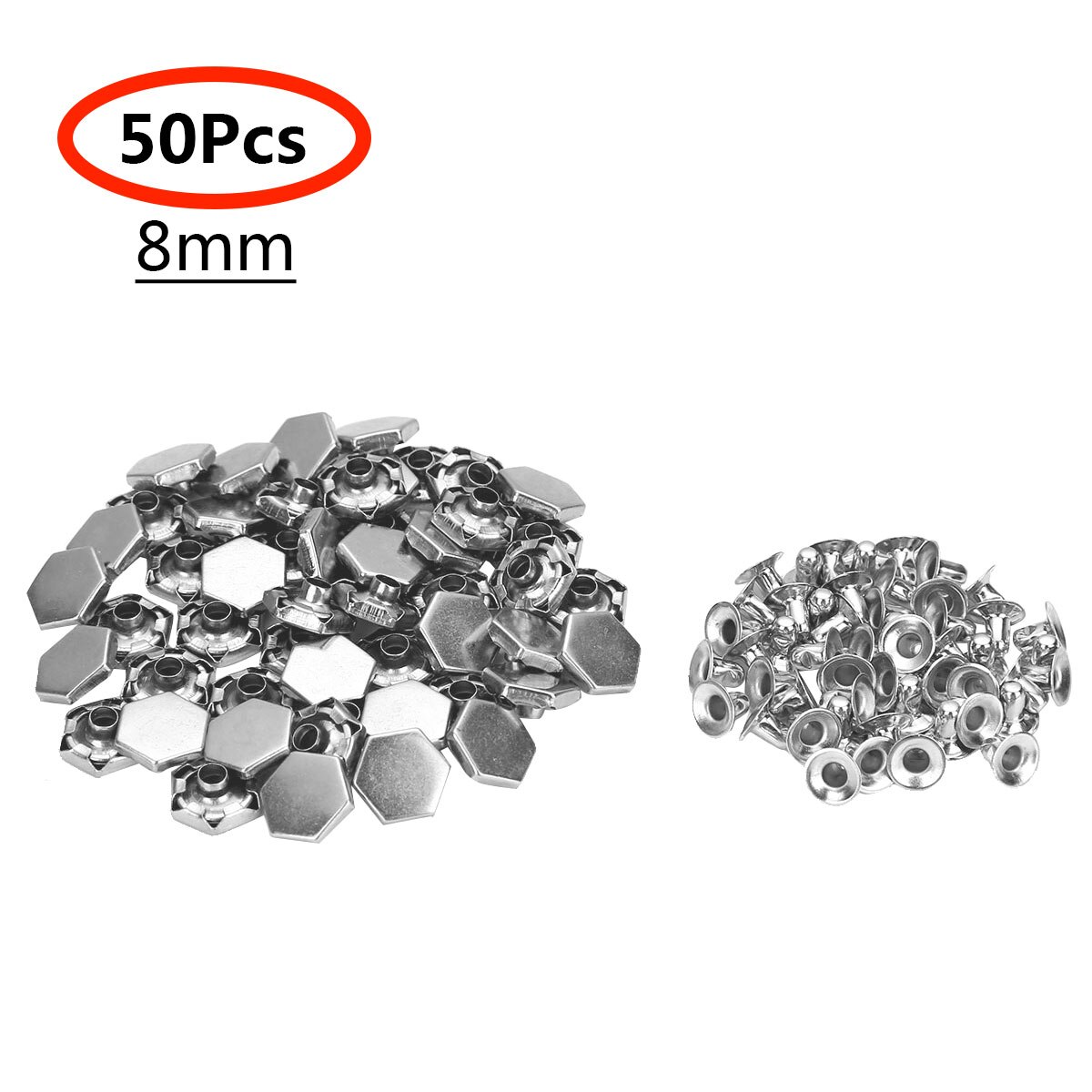50 metal hexagon hætter nitter gør-det-selv-nitter og pigge til tøjtasker hurtiglukning nitter til læderhåndværk vintage indretningsnitter: Sølv / 10mm