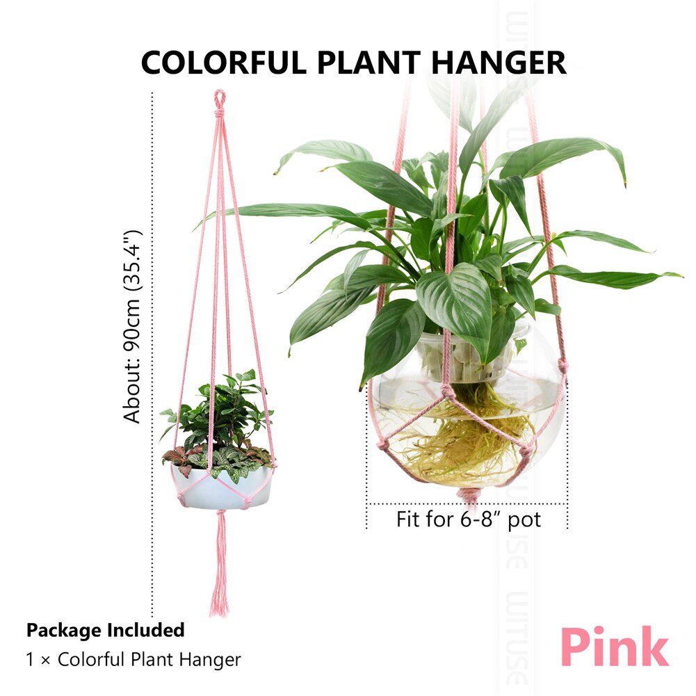 Rural cotton knitted plant hanger hanging planter basket colorful rope 4 legs Plant Hanger 6 Colors: Pink