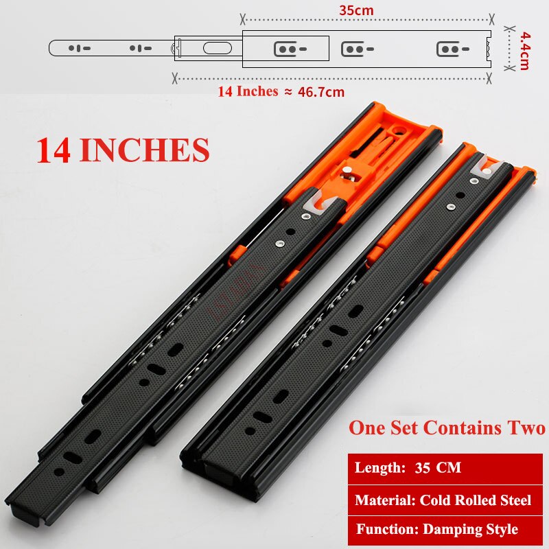 LSTABAN 6" - 20" Scorrevoli per cassetti in acciaio inossidabile Soft Close Binario per binario scorrevole Scorrevole per armadi a tre sezioni Ferramenta per mobili: Cold-14 Inch-Damping