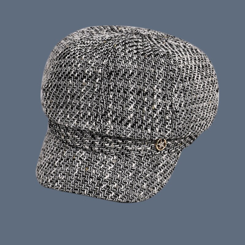 Ht3245 kvinner baretter dame årgang åttekantet nyhetsgutt lokk kvinnelig rutete retro kunstner maler beret hatt vår høst hattemaker til kvinner: Svart
