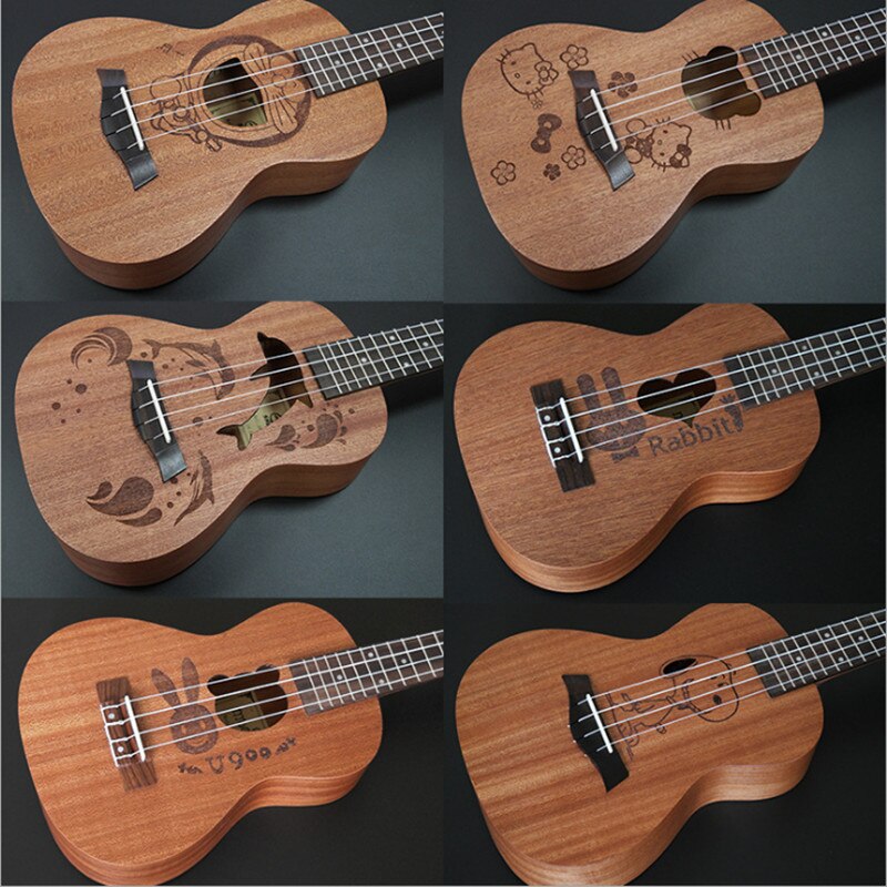Mini guitare hawaïenne de 23 pouces, 4 cordes, 6 sortes de motifs de dessins animés, pour enfants