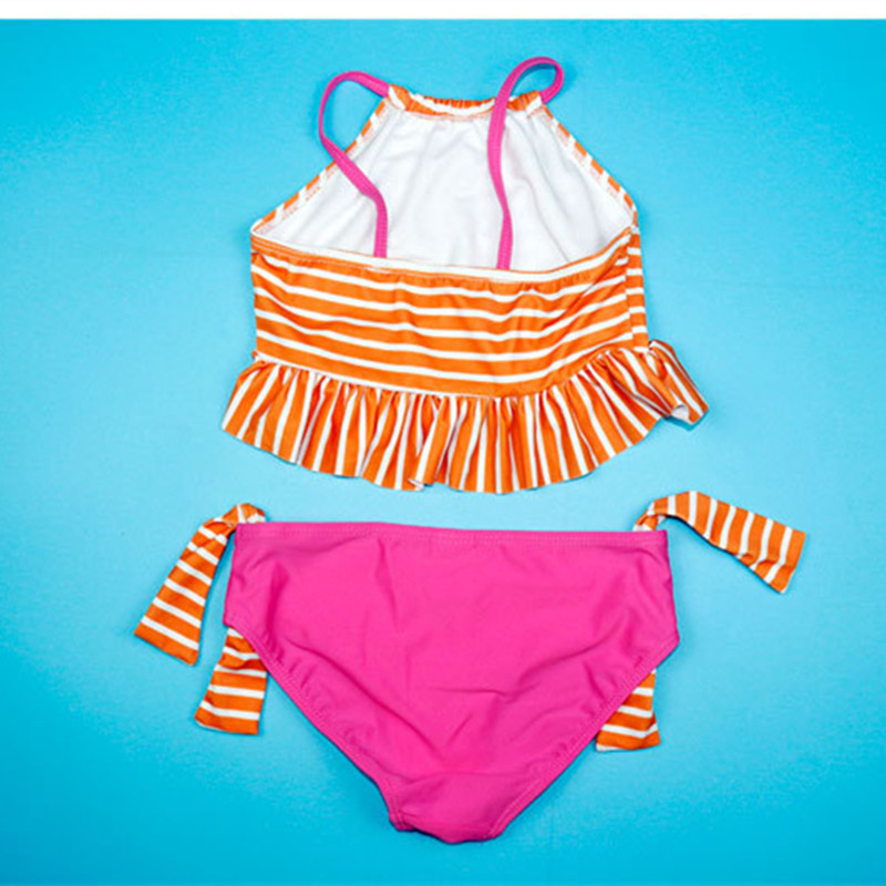 Funfeliz Children Swimwear Striped Two Pieces Swimsuit for Girls Double Lined 4T-12T Kids Bather Girl swimming suit Bikini Set