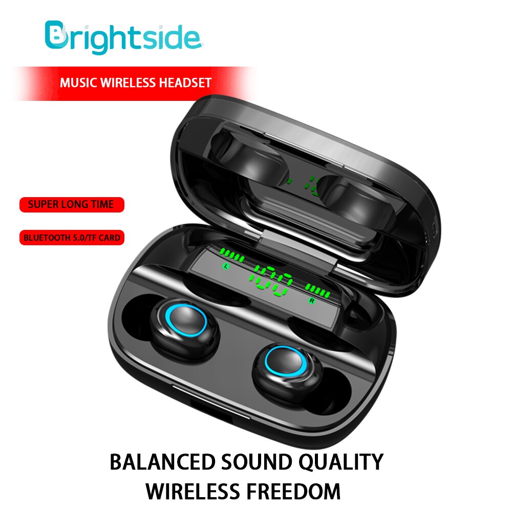 Écouteurs sans fil Bluetooth Brightside TWS 9D écouteurs de sport stéréo pour téléphone portable avec boîte de charge 3500mAh