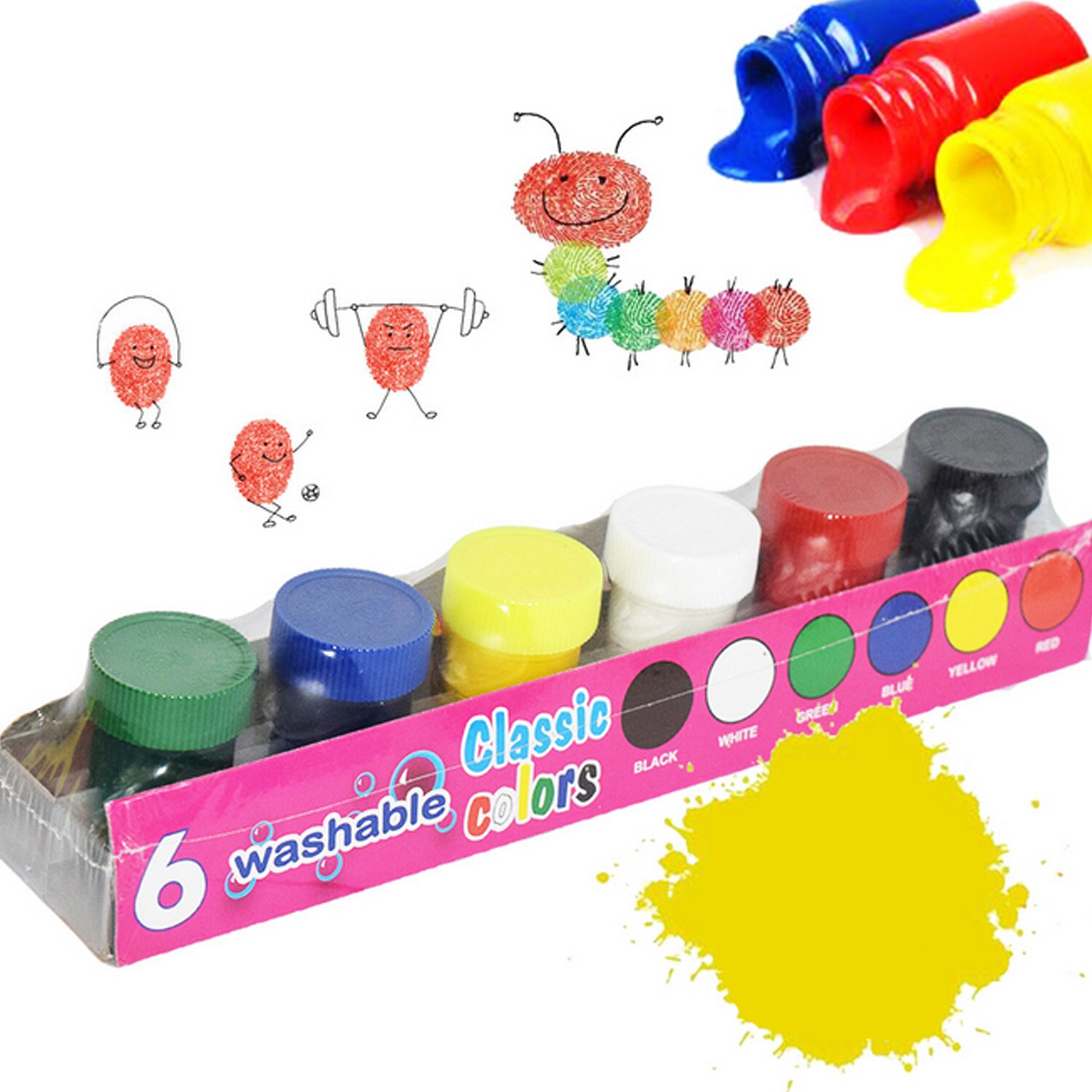 20ml 6 Colors Painting Paints Washable Gouache DIY Finger Painting Graffiti Pigments with 1 Bursh for Kids Children Home School