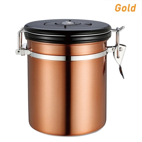 Stainless Steel Sealed Pot Tea Coffee Sugar Kitchen Storage Canister Jar Pot Set Home Storage Cafe Bean Seasoning can rganizaer: Gold