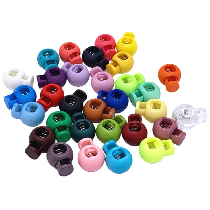 30/100Pcs Face Mask Earloop Plastic Cord Locks End Round Ball Spring Toggle Stoppers Single Hole Sliding Fastener: Pink