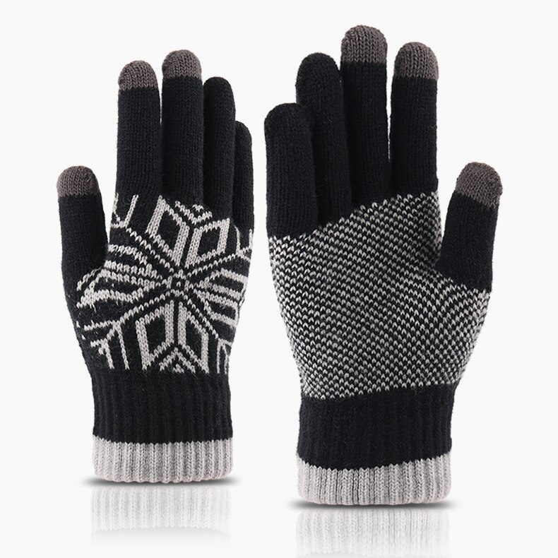 Touch Screen Gloves Men's Jacquard Plus Velvet Winter Thick Knitted Warm Woolen Gloves: A331B-10