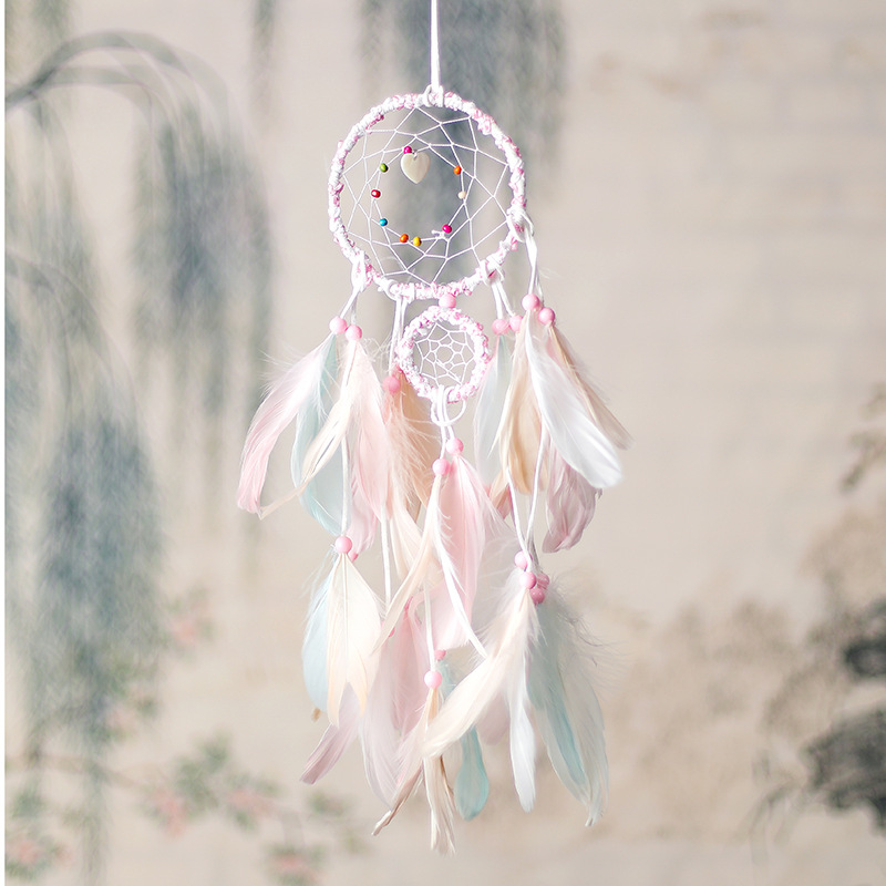 Colgante de cascabeles de atrapasueños rosa para mujer, colgante, carillones de viento, decoración de interior, indio, Montero, I1013