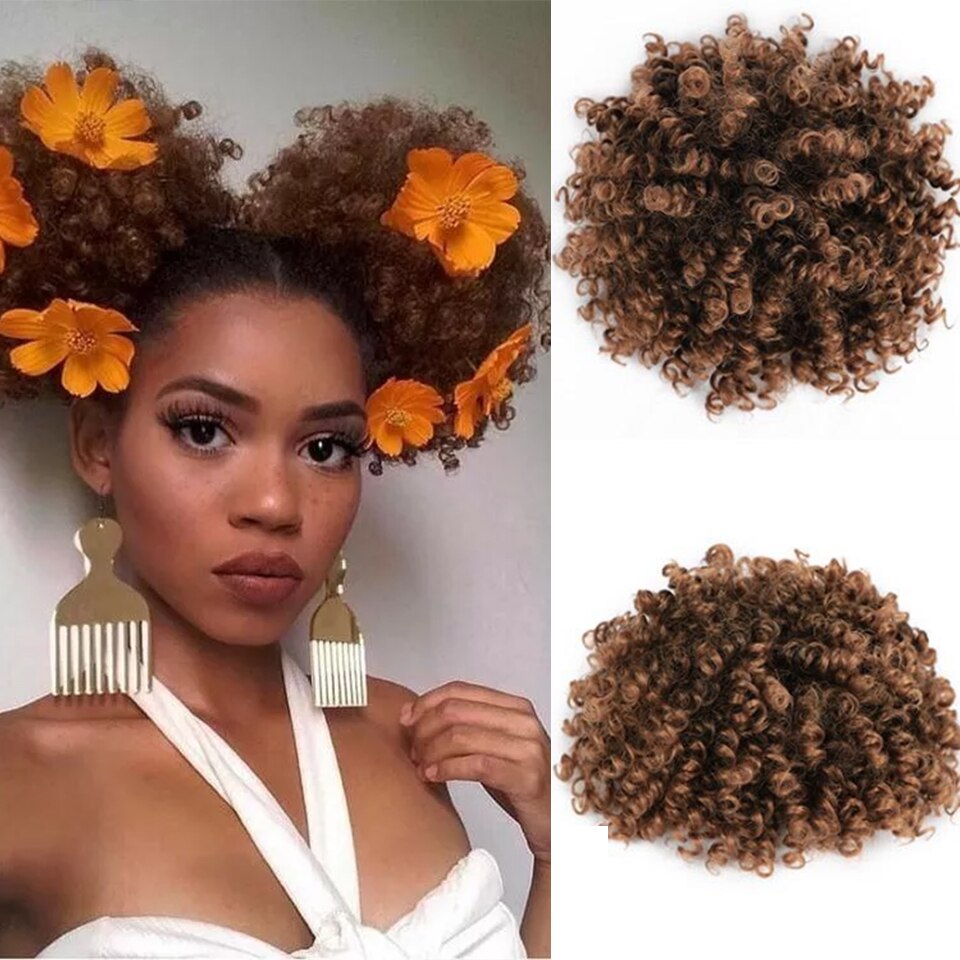 AISIBEAUTY Afro Puff Hair Short Kinky Curly Chignon Hair Extensions Synthetic Puff Afro Bun Wrap Drawstring Hairpiece for Women: P1818-T1B-30