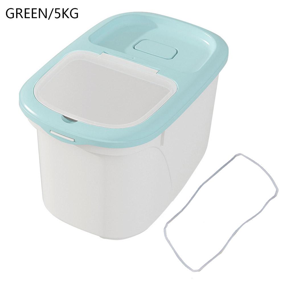 Plastic Sealed Moisture-proof Storage Box Kitchen Grain Rice Container Large Size Plastic Household Grain Containers Flip Cover: Green