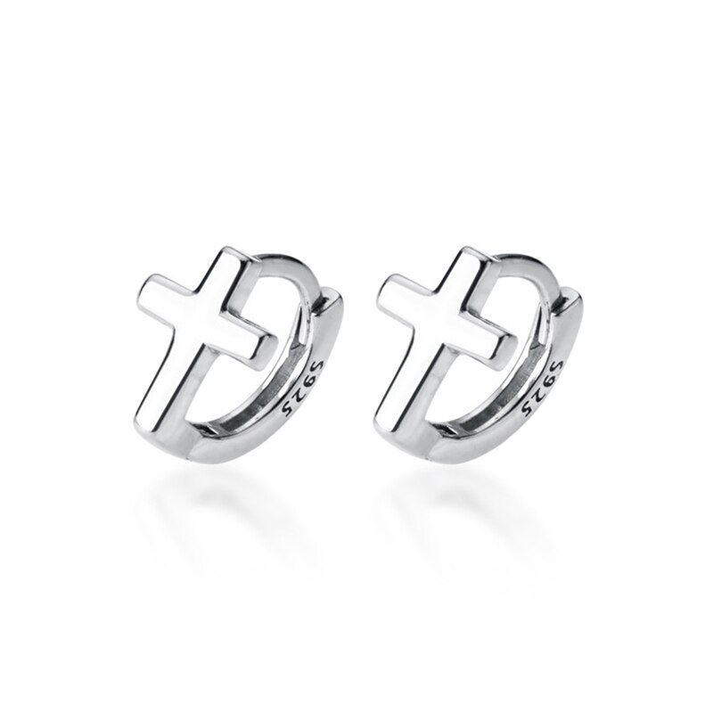 INZATT Real 925 Sterling Silver Geometric Cross Hoop Earrings For Women Party Fine Jewelry Minimalist Accessories: Silver