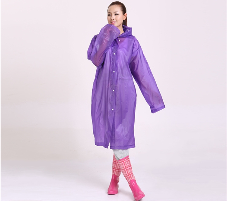 Kvinder mænd eva gennemsigtig regnfrakke bærbar udendørs rejse regntøj vandtæt camping hætteklædte ponchoer plast regntæppe: Tyk-lilla