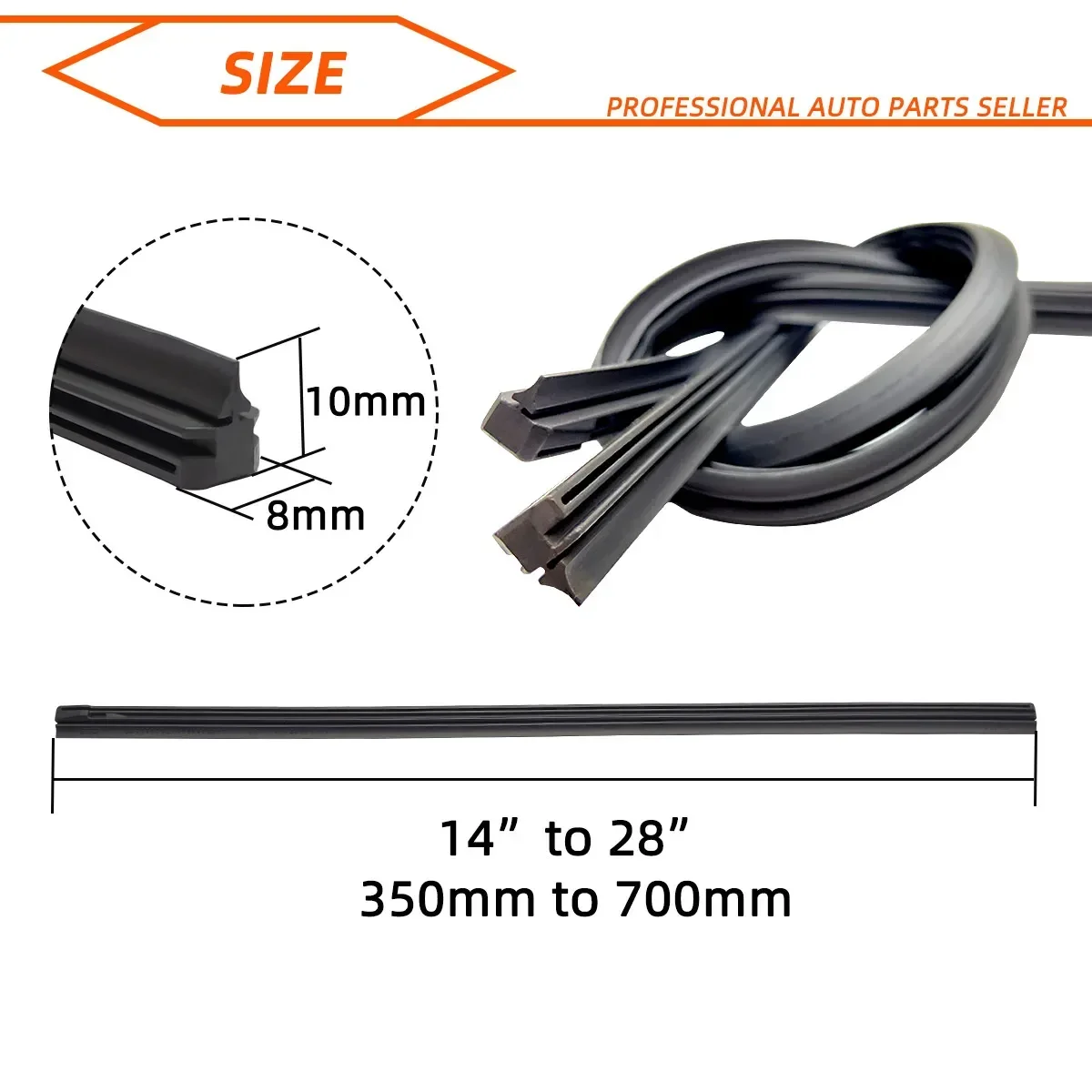 Piezas de repuesto para limpiaparabrisas de coche, hoja de repuesto de goma, tira de inserción suave, 14 ", 16", 18 ", 22", 24 ", 26", 28 ", 35cm a 70cm