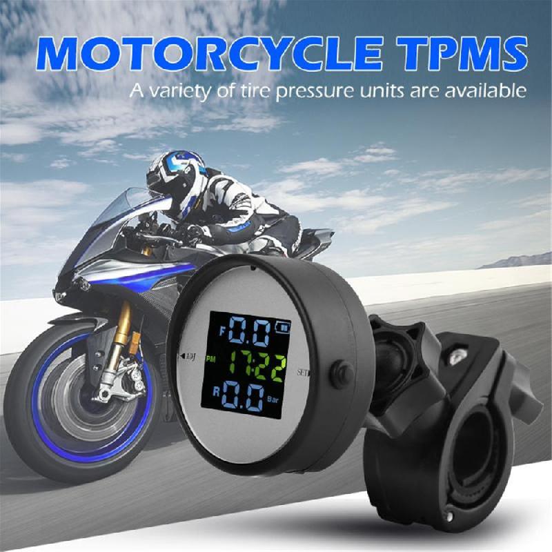 Wireless LCD Motorcycle Tire Pressure Monitoring System TPMS External Sensor Realtime Monitor Time Display Tire Pressure Gauge