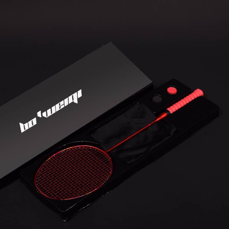 8u profissional 100% raquete de badminton carbono 24-30 lbs g5 ultraleve ofensiva raquete de badminton treinamento esportes com saco: Red with Box