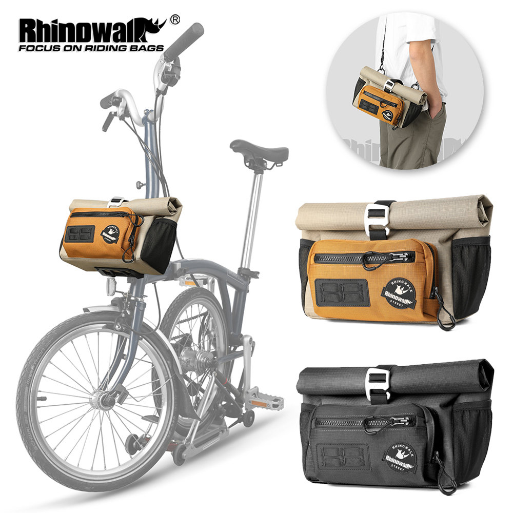 Rhinowalk-Bolsa plegable para manillar de bicicleta, cesta delantera de liberación rápida de 4L para ciclismo urbano, paquete de almacenamiento Bromton Dahon, bolsa de hombro