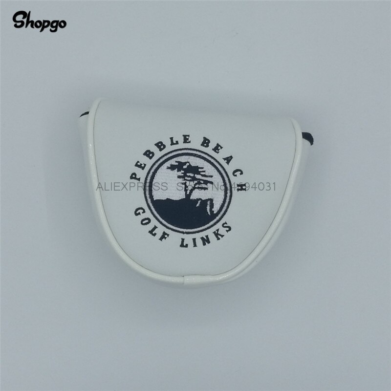 [3 colores] Pebble Beach Mallet Golf Putter Cover con cierre magnético impermeable PU Golf HeadCover para hombre mujer: WHITE