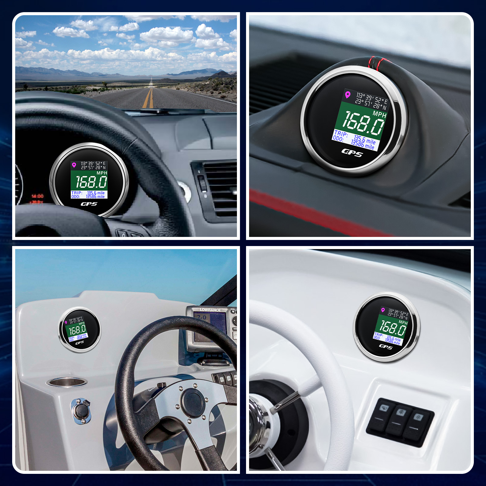 Velocímetro GPS con antena GPS, odómetro de pantalla TFT de 2 ", 52mm, pantalla Digital de viaje para 12V y 24V, para coche, barco, motocicleta, yate, MPH, KMH