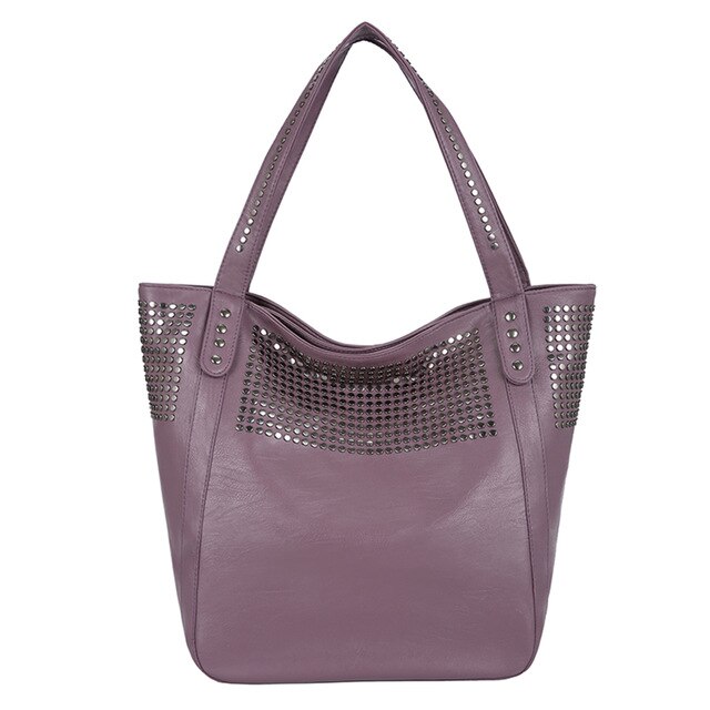 Säck stor väska klassiska nitar handväskor kända märken kvinnor axelväska casual shopping tote hög kapacitet damer crossbody väskor: Lila
