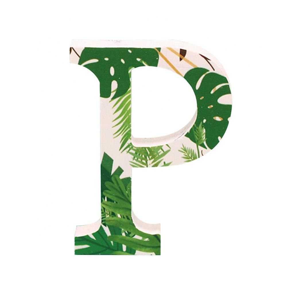 1Pc A to Z Summer White Tropical Plant Wooden Letter English Alphabet DIY wood Art Home Wedding Party Decoration: P
