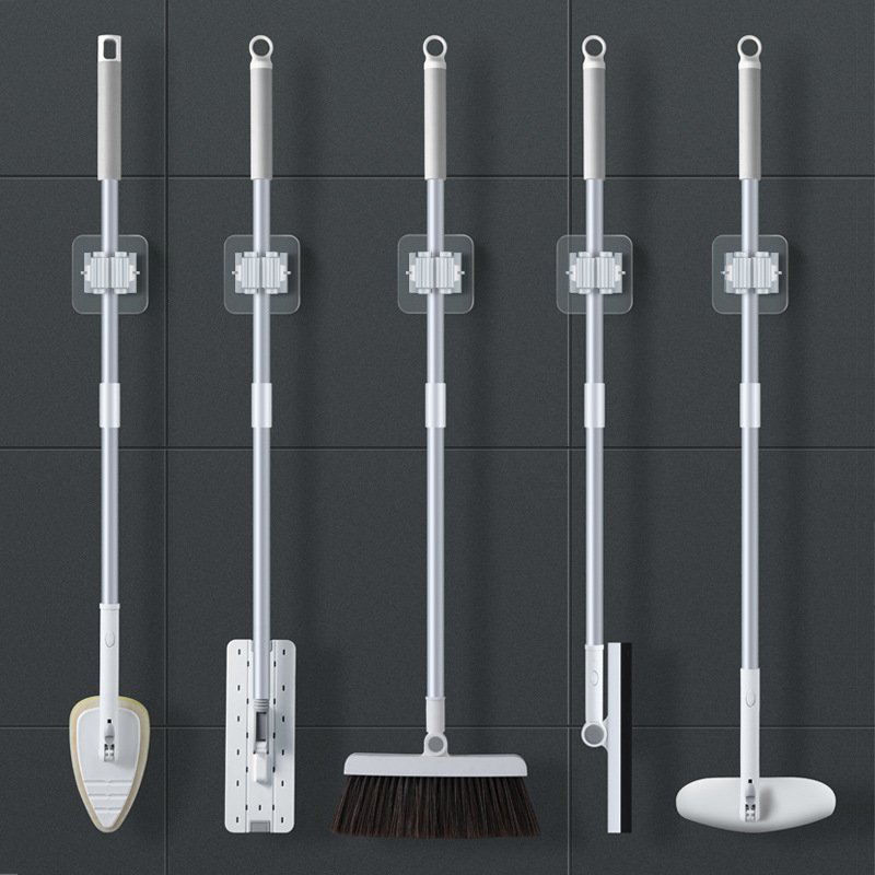 Estante de almacenamiento para baño, soporte para fregona, organizador de fregona montado en la pared, colgador de escoba, Clip para fregona, estante para fregona colgante de pared, ganchos autoadhesivos