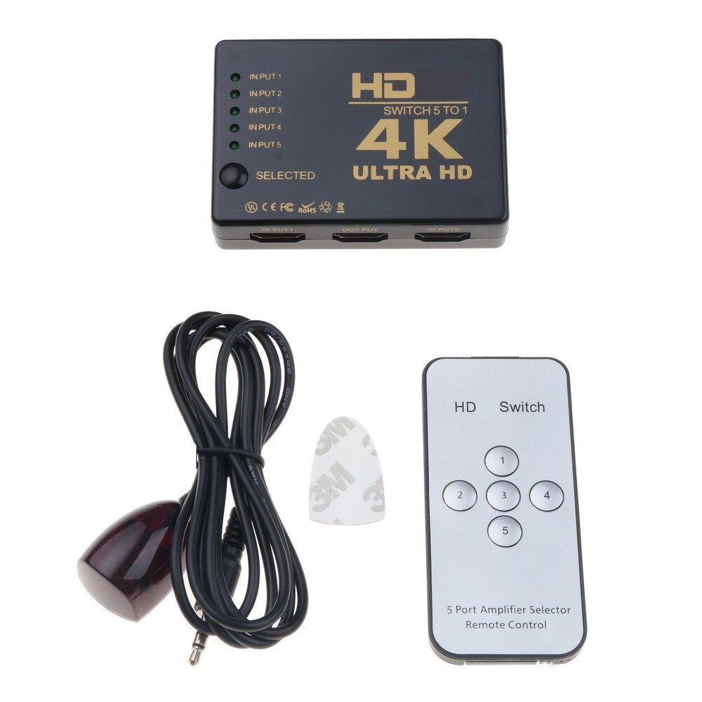 Mini HD Switcher 4K HD 1080P 3/5 Port HD Switch Selector Splitter With Hub IR Remote Controller For HDTV DVD TV BOX