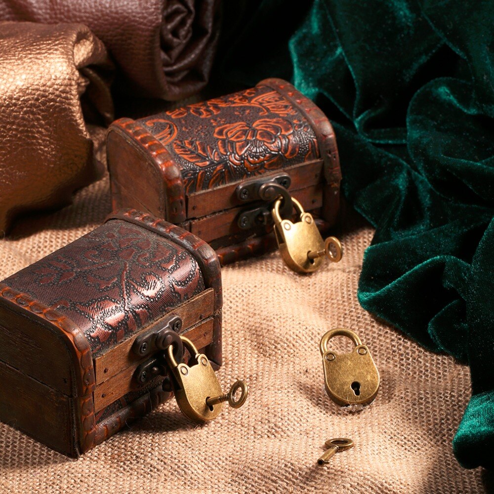 3 Stks/set Antiek Brons Plated Vintage Hangslot Sieraden Borst Doos Notebook Lock Bagage Riem Hangslot Met Sleutels
