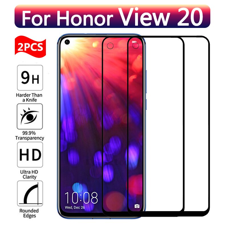 2pcs For Huawei Honor View 20 v20 Full Coverage Tempered glass Screen Protector huawey Honor V 20 View20 Protective film glas 9h