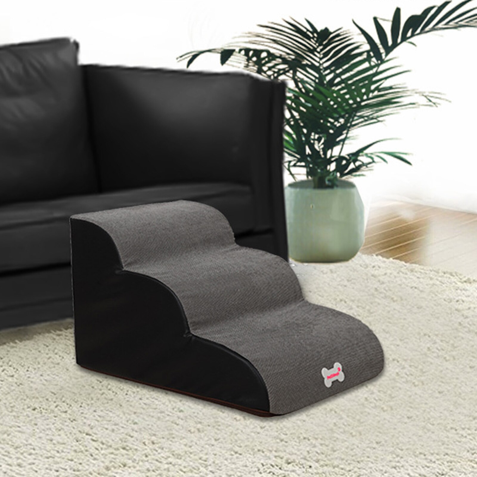 Pet Stairs for Dog and Cat Climbing Bed and Couch, Dog Steps 3 Step Ladder Staircase Indoor Ramp Corduroy Washable: Gray