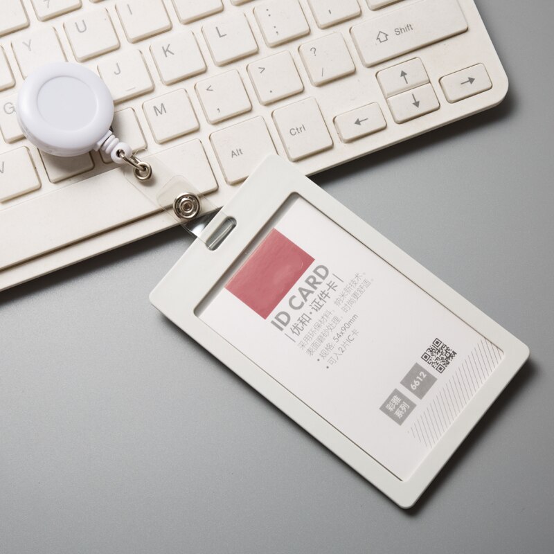 Titular de la identificación, funda protectora de plástico transparente para tarjeta de identificación bancaria, de negocios, con carrete retráctil de tarjeta de identificación