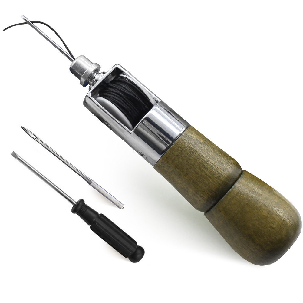 Leather Sewing Awl Kit Hand Stitcher Set Tools and Needles Replacement Spools of Waxed Thread Stitching for Leathercraft Fabric: Light Grey