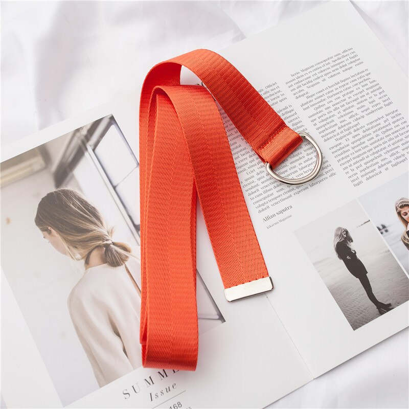 FOLOBE Women Unisex Belt Solid Canvas Belts Woven Female Fabric Waistband White Black Red Yellow Men: Orange