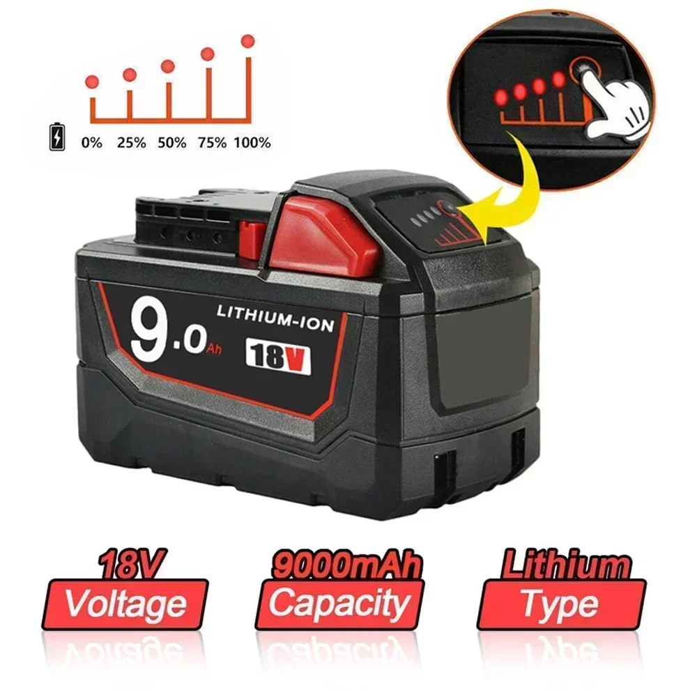 GO Batteries rechargeables pour Milwaukee M18B5 XC batterie Lithium-Ion 18v 9.0/6.0/12.0Ah chargeur de batterie pour Milwaukee M18 12V ~ 18