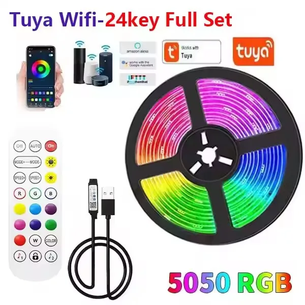 Tira de luces Led Wifi Tuya Smart Life Bluetooth Flexible 5V Usb Rgb cinta de diodo lámpara 5050 pantalla de escritorio Tv retroiluminación decoración de la habitación: De Color5 / 1 m