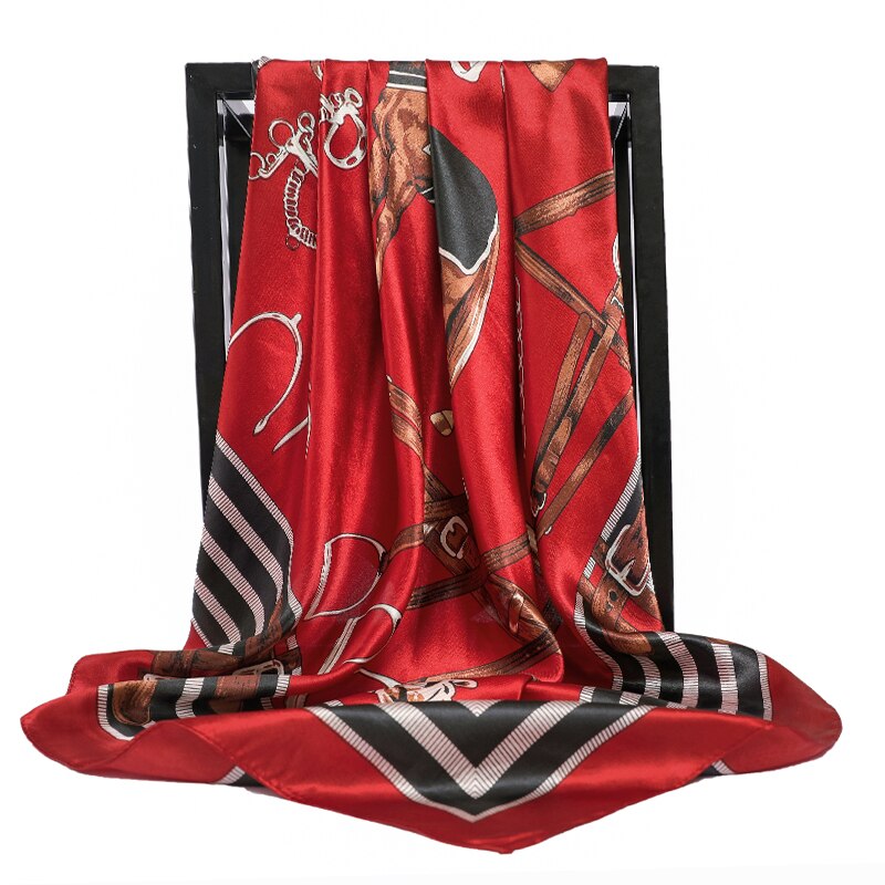 Pañuelo de lujo de satén y seda para mujer, pañuelo estampado de , pañuelos para la cabeza de 90cm, pañuelo cuadrado para la cabeza, pañuelos de cuello para mujer
