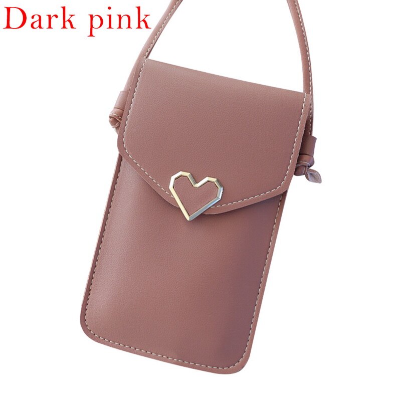 Women's Touch Screen Cell Phone Purse Heart Decor Smartphone Shoulder Bag Solid Phone Wallets Women Leather Card Holder Clutch: 02