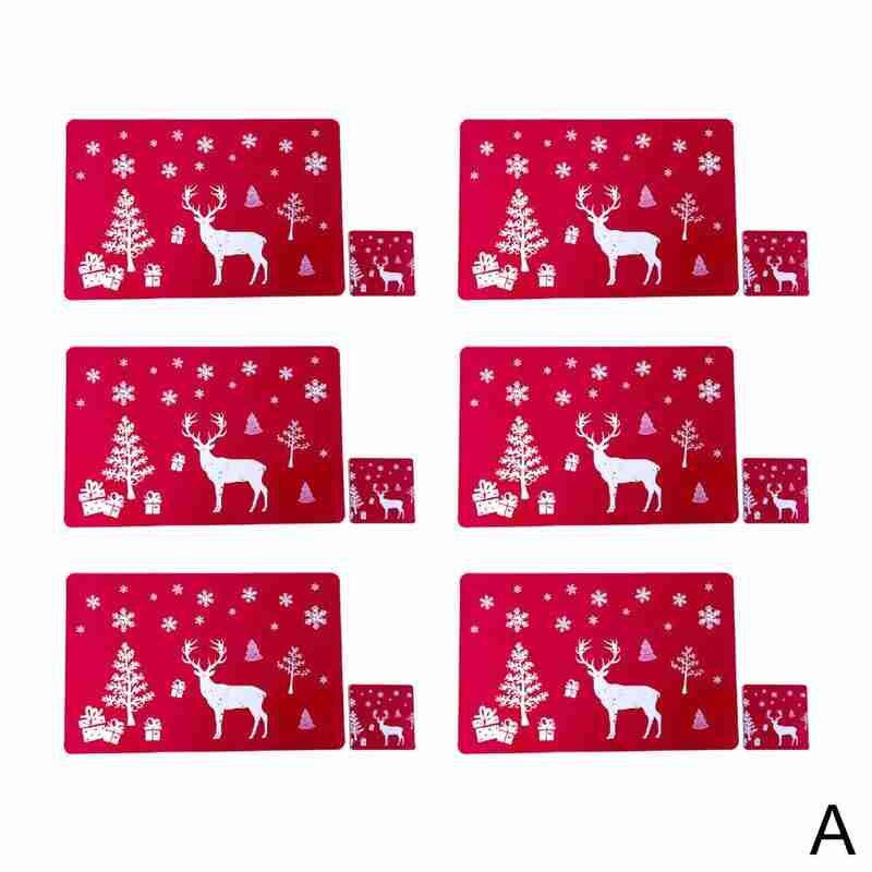Mantel Individual navideño para para el hogar, mesa de cena, Mantel Individual, decoración de tapete, 6 pares: A