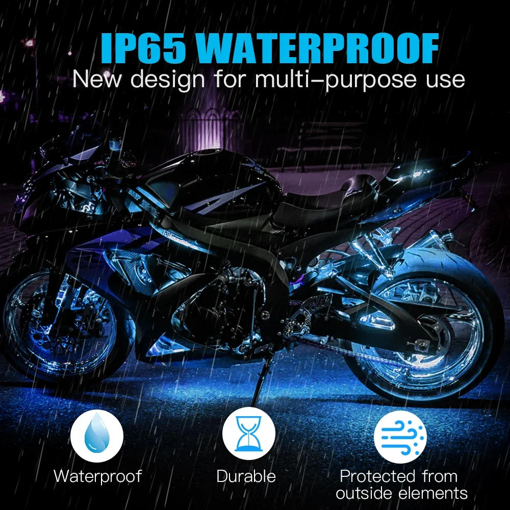 6 in 1 Led Underglow Lights for Motorcycle Glowing Accessories Decorative Lighting RGB Neon Flexible Strip APP Control Backlight