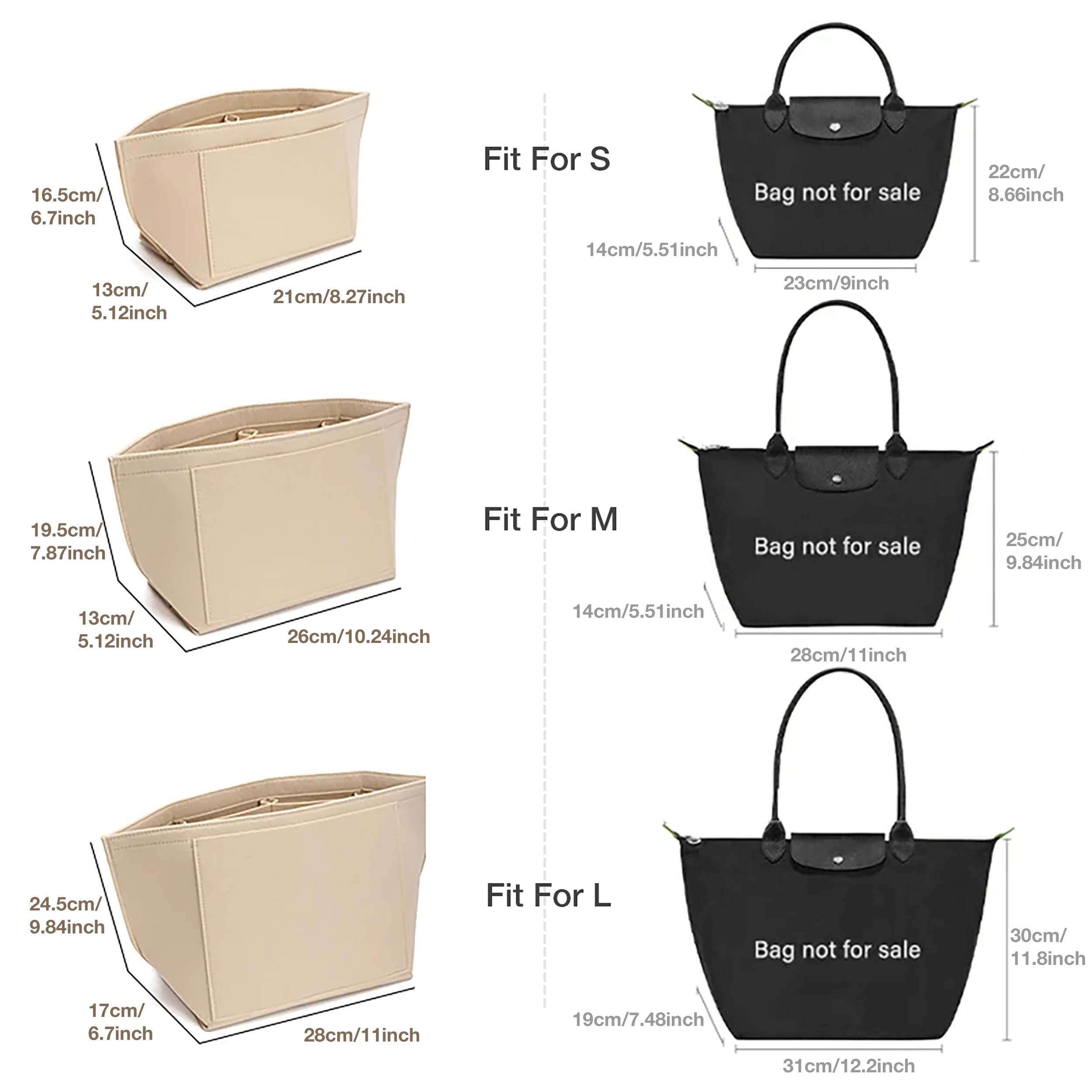 Insert d'organisateur de sac à main, organisateur de sac en feutre pour organisateur de sac à main, 5 couleurs, 3 tailles
