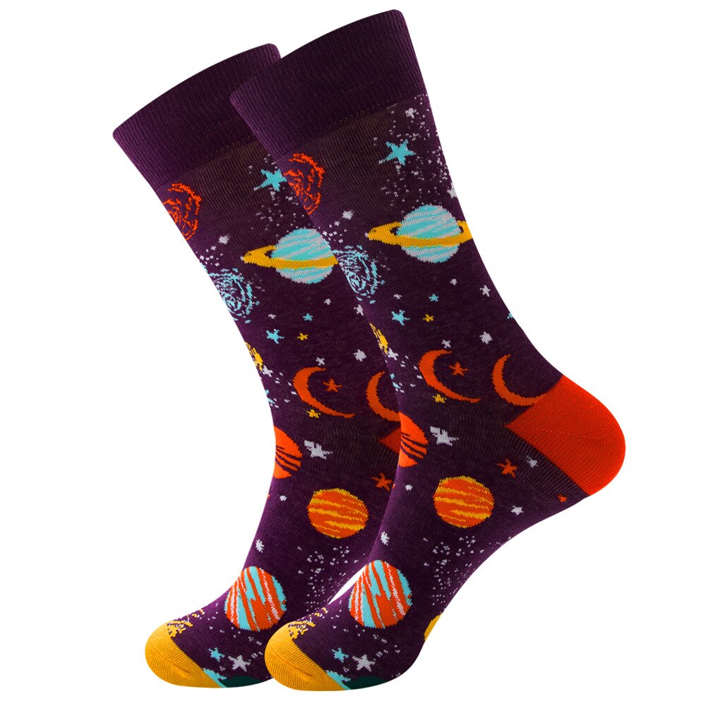 1Pair Cycling Sock Men Sports Socks Combed Cotton Cartoon Animal Fruit Geometry Universe Food Drink Funny Cute Skateboard Socks: type 33